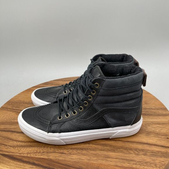 Vans Off The Wall Hi Top Shoes Mens Size 8 Black Leather Skateboard Sneakers